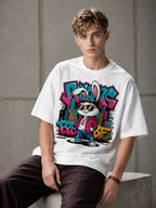 White Streetwear Printed Oversized T-shirt