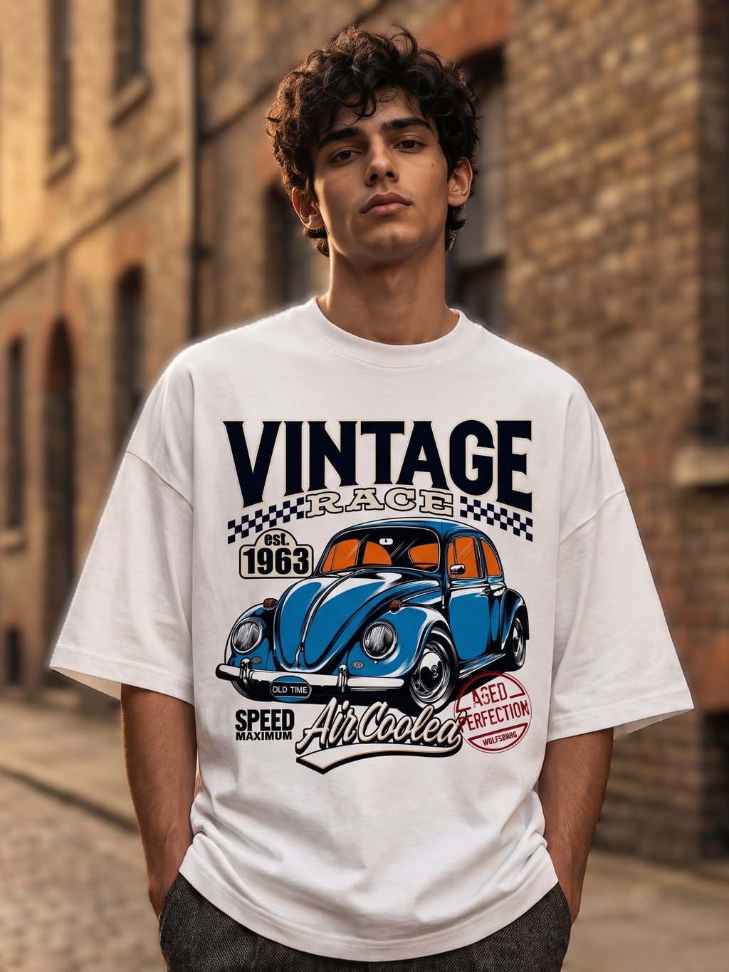 White Vintage Printed Oversized T-shirt
