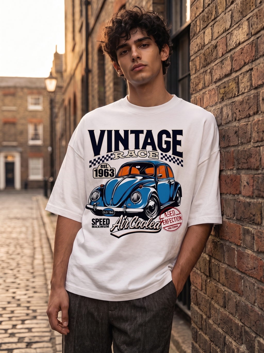 White Vintage Printed Oversized T-shirt