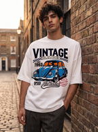 White Vintage Printed Oversized T-shirt
