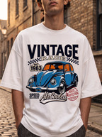 White Vintage Printed Oversized T-shirt