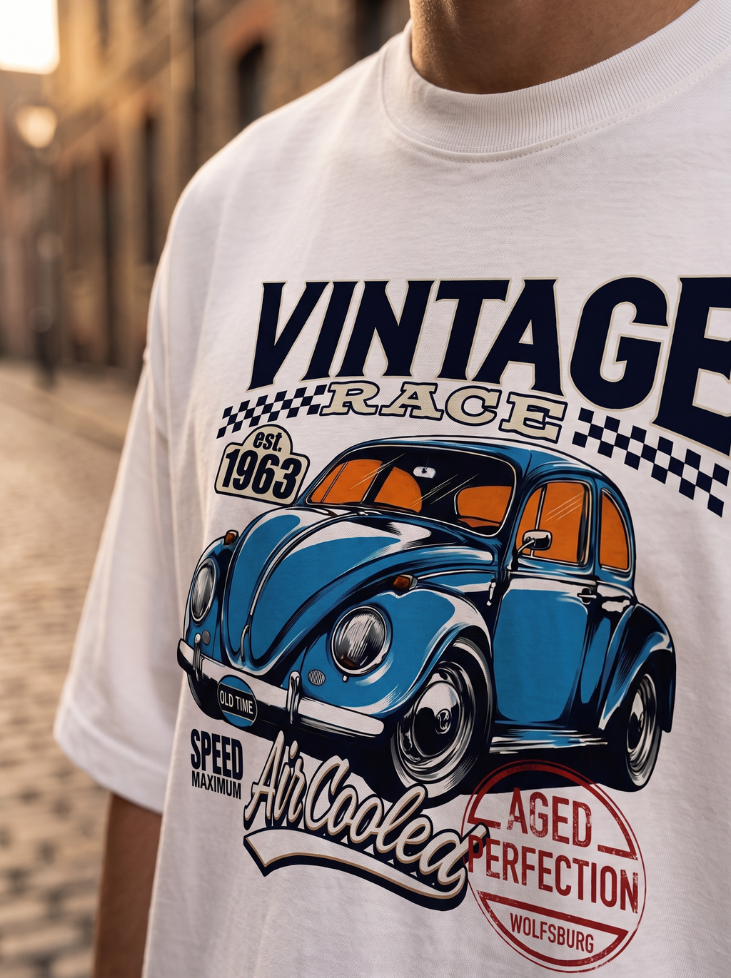 White Vintage Printed Oversized T-shirt