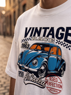 White Vintage Printed Oversized T-shirt