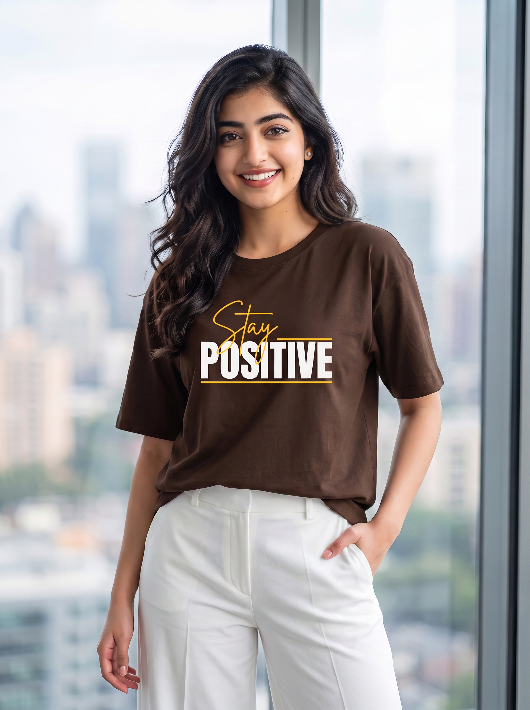 Brown Oversized T-Shirt with Mini Print