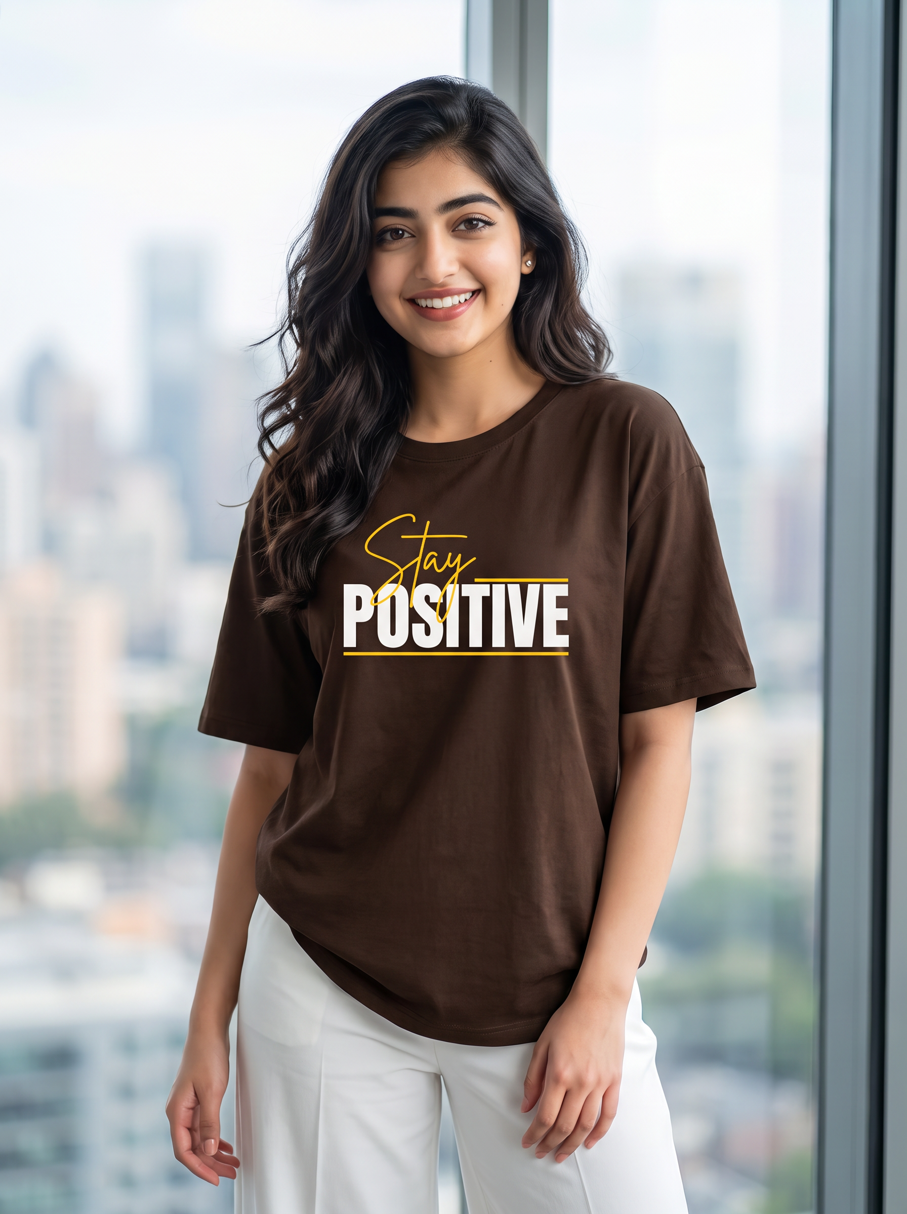 Brown Oversized T-Shirt with Mini Print