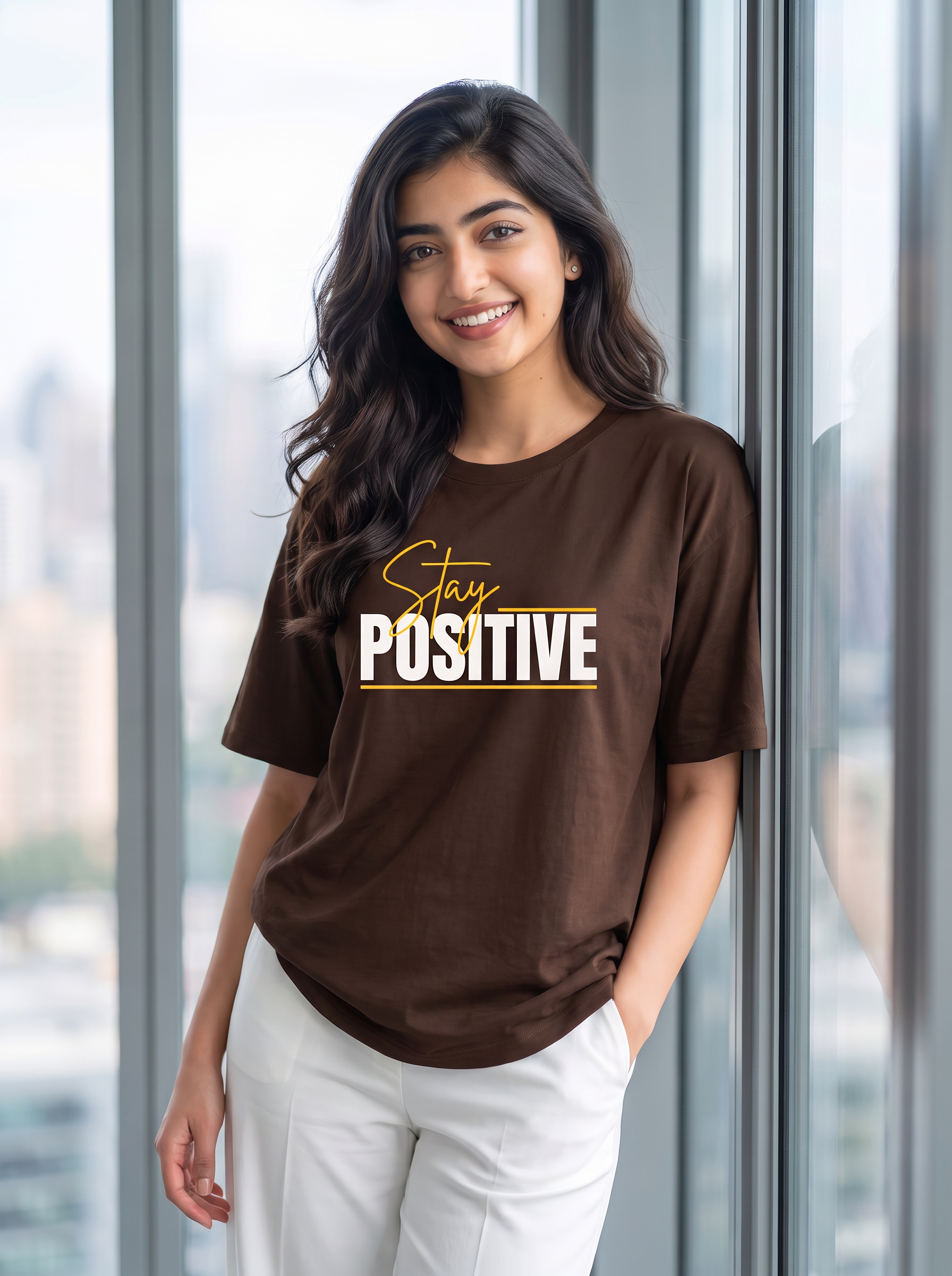 Brown Oversized T-Shirt with Mini Print