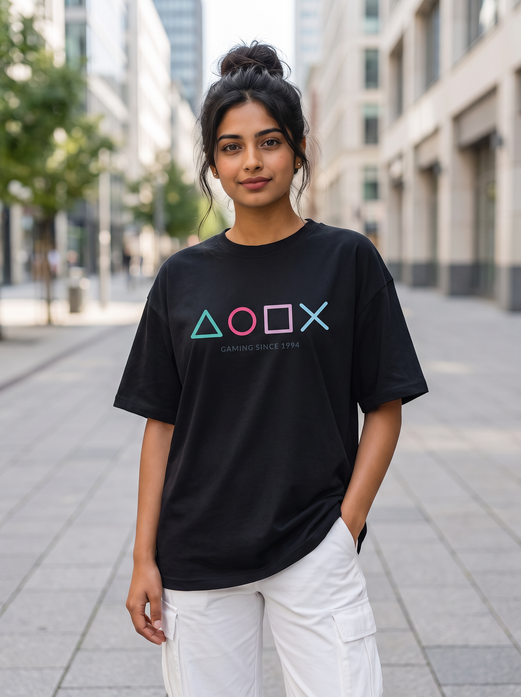 Black Oversized T-Shirt with Mini Print