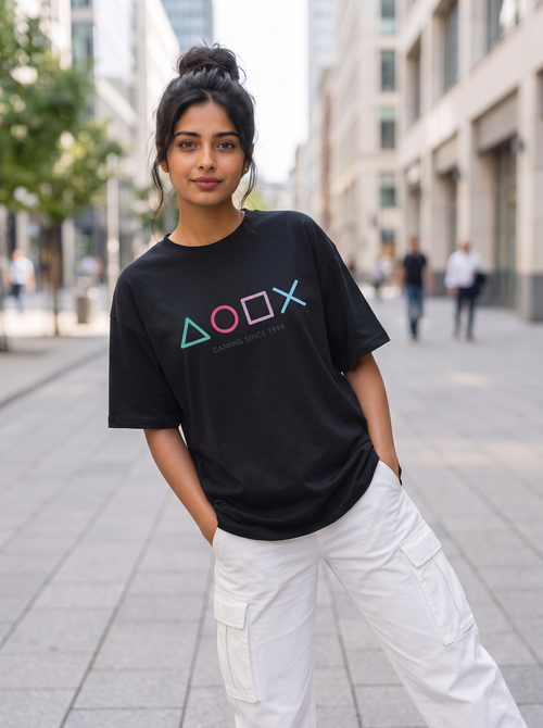 Black Oversized T-Shirt with Mini Print