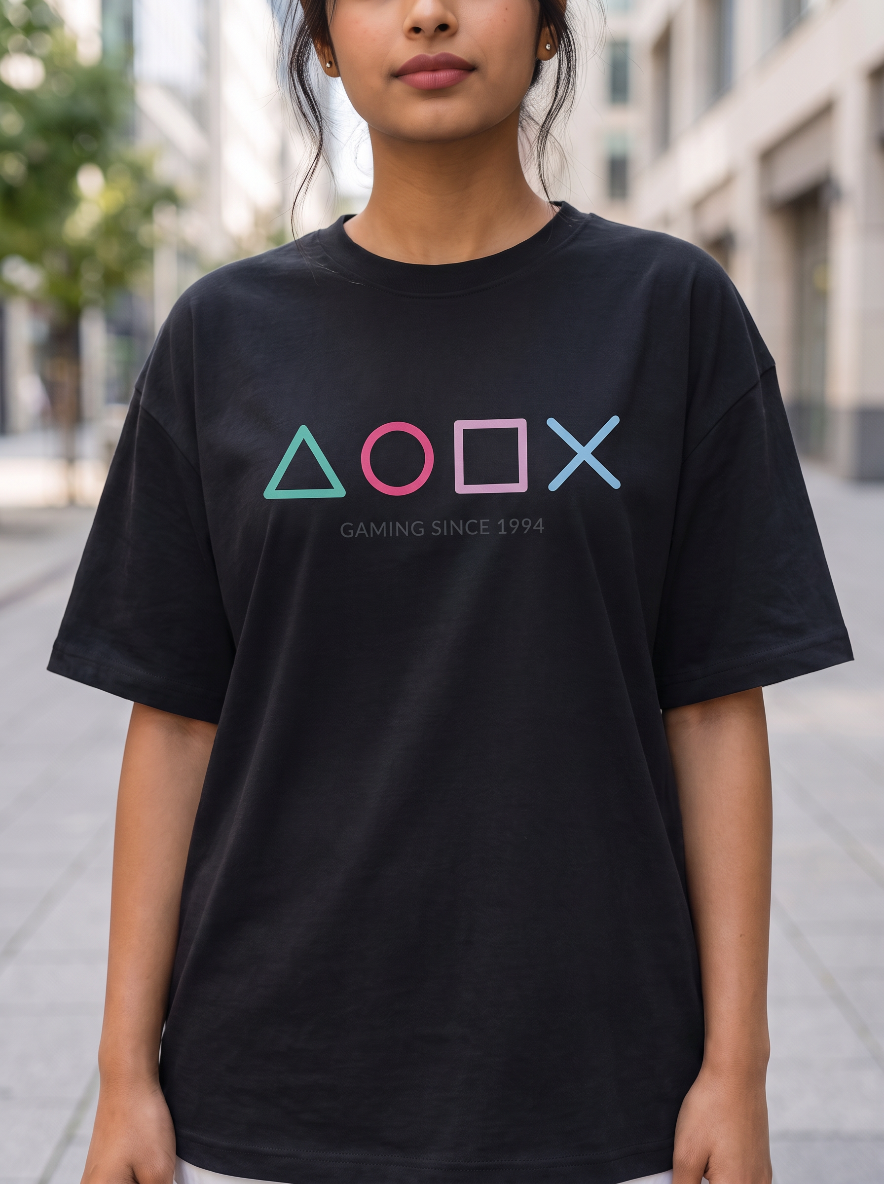 Black Oversized T-Shirt with Mini Print
