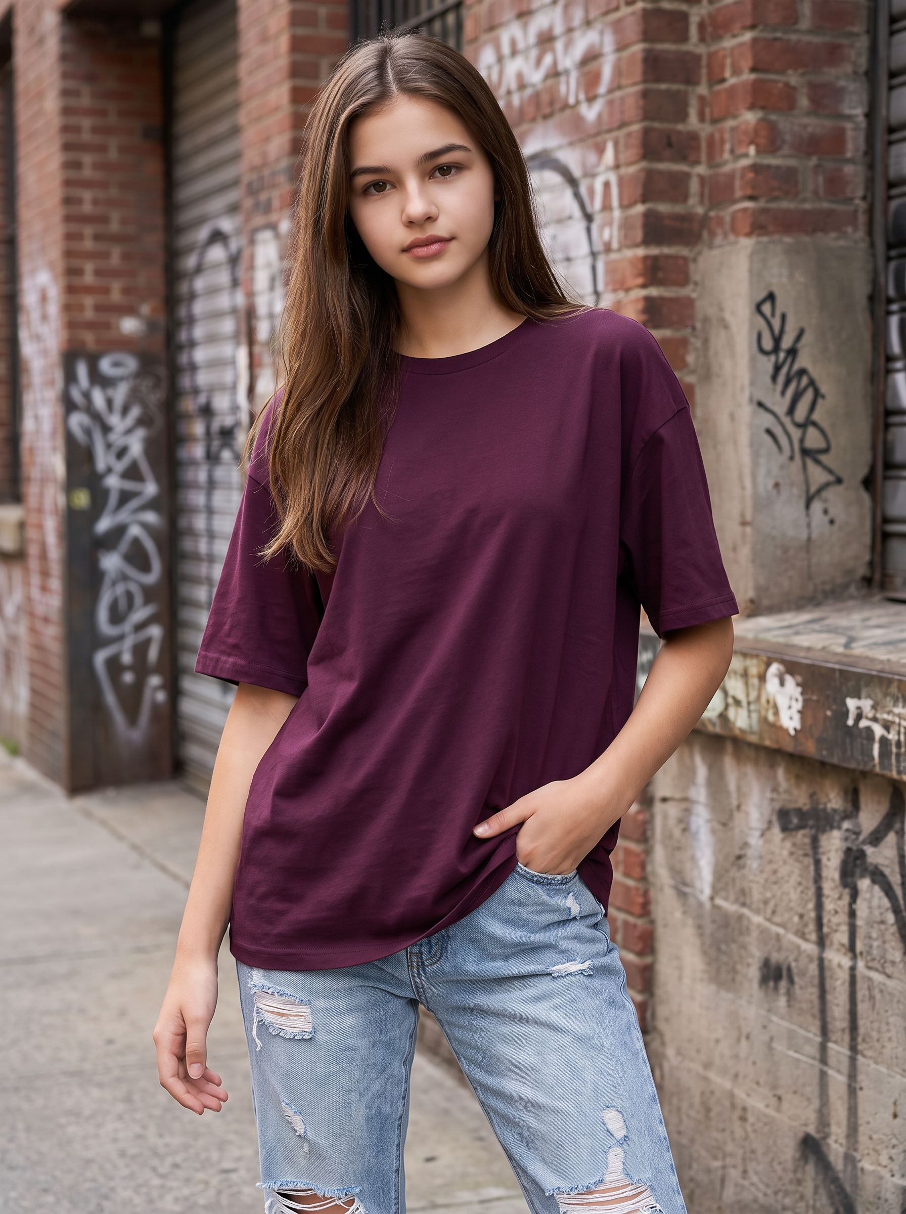 Wine Oversized Plain T-shirt