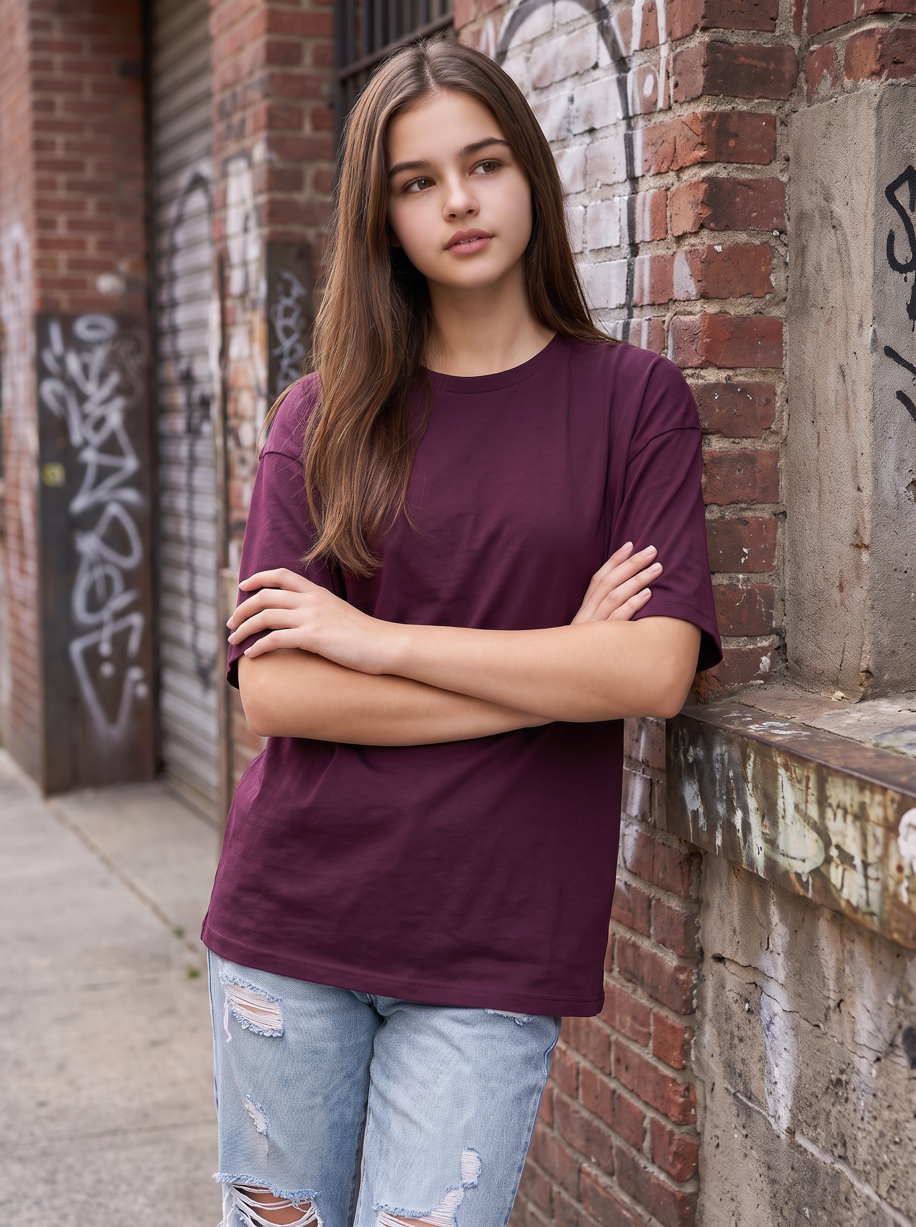 Wine Oversized Plain T-shirt