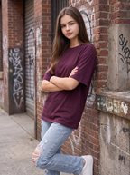Wine Oversized Plain T-shirt
