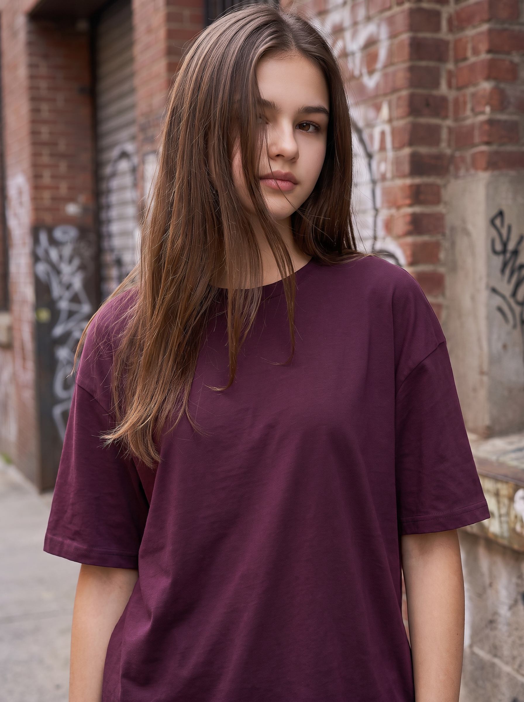 Wine Oversized Plain T-shirt