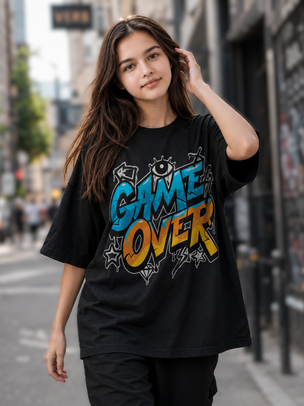 Streetwear Printed Oversized Black T-shirt