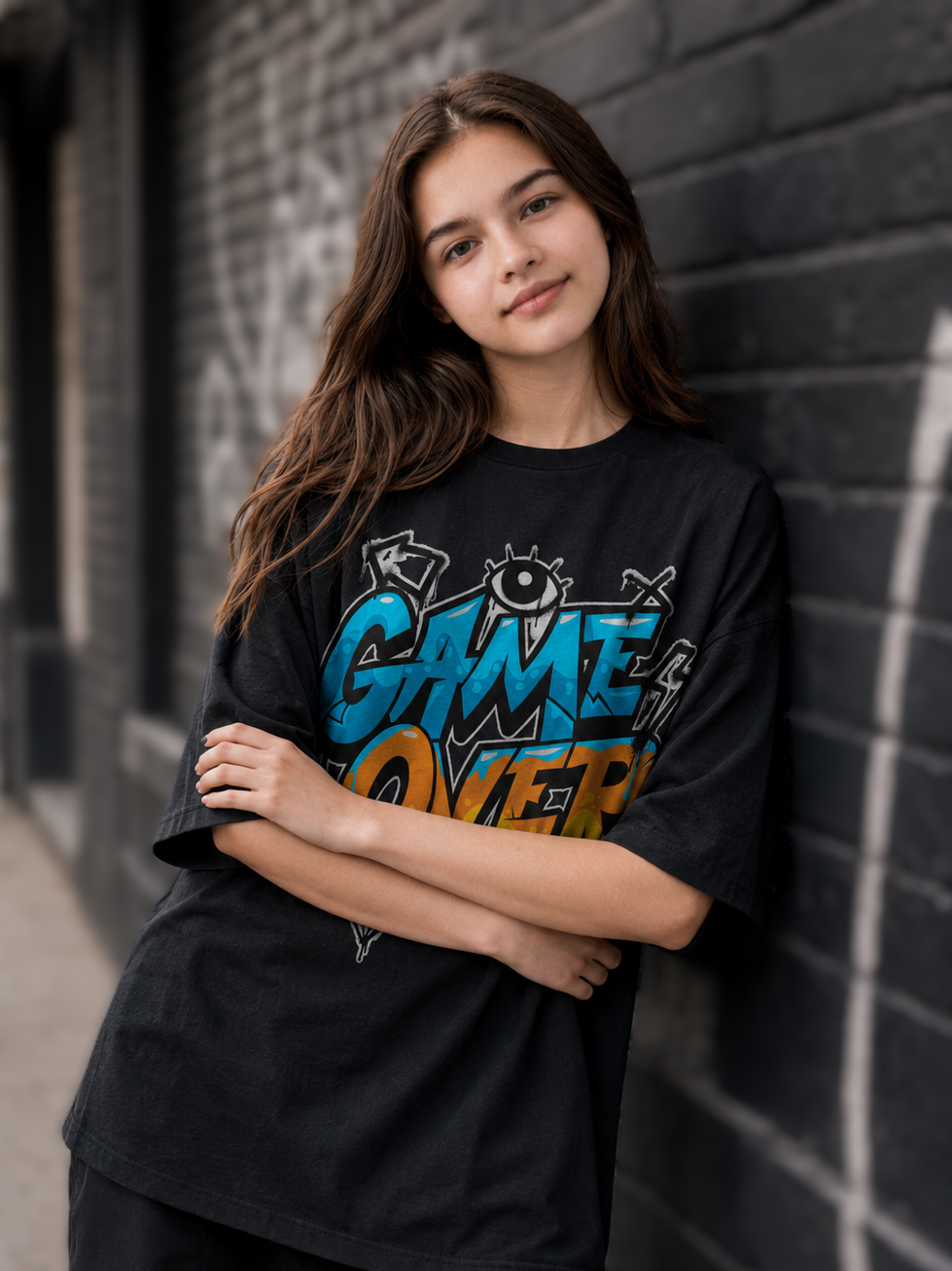 Streetwear Printed Oversized Black T-shirt