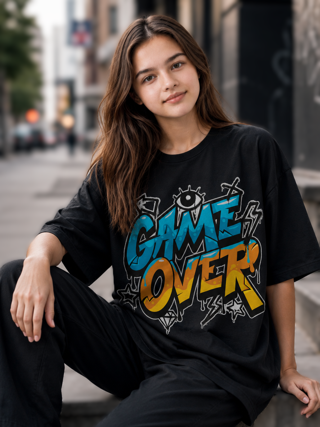 Streetwear Printed Oversized Black T-shirt
