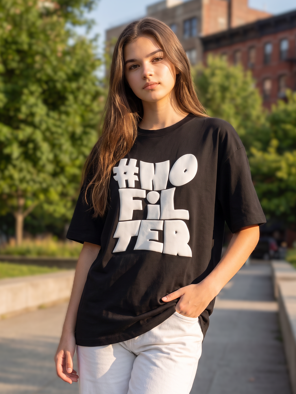 Black Puff Printed Oversized T-shirt