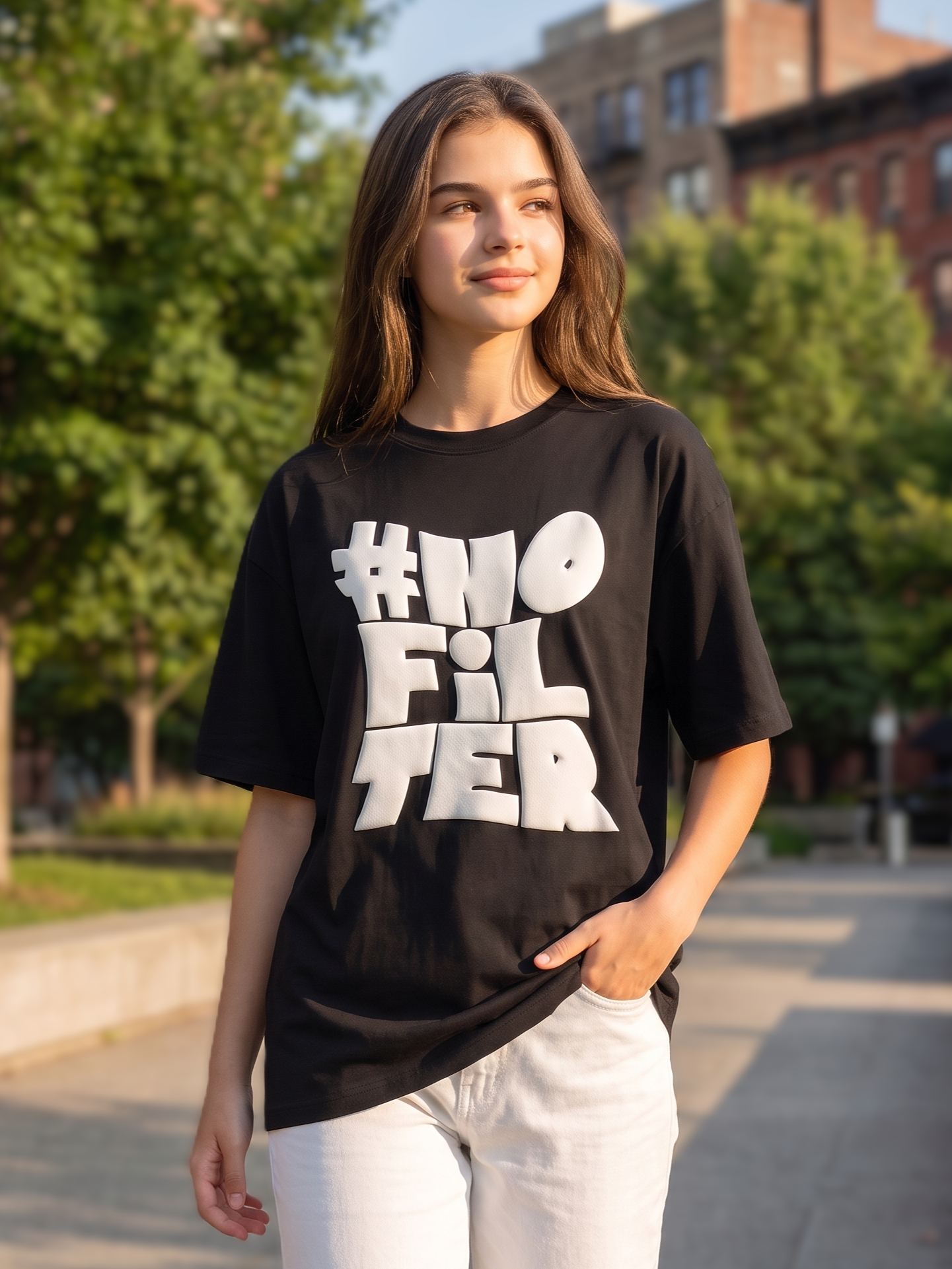 Black Puff Printed Oversized T-shirt