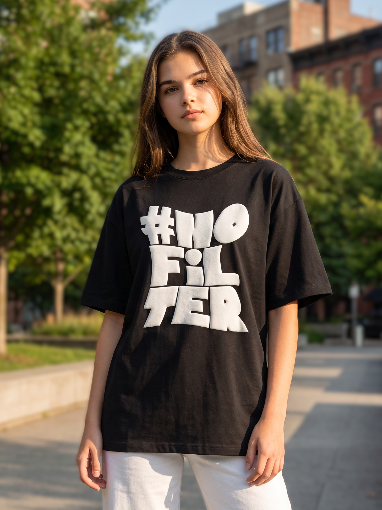 Black Puff Printed Oversized T-shirt