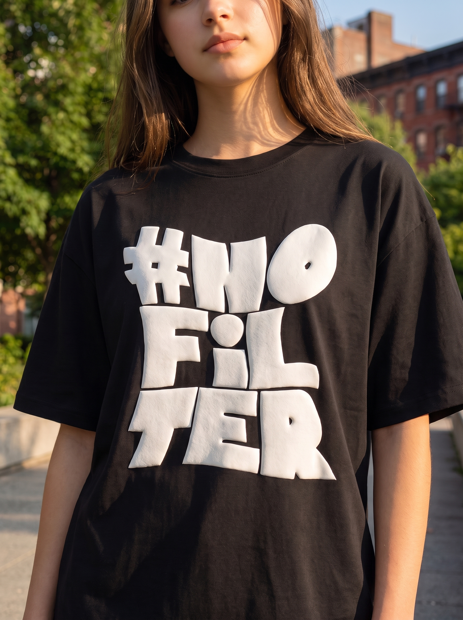 Black Puff Printed Oversized T-shirt