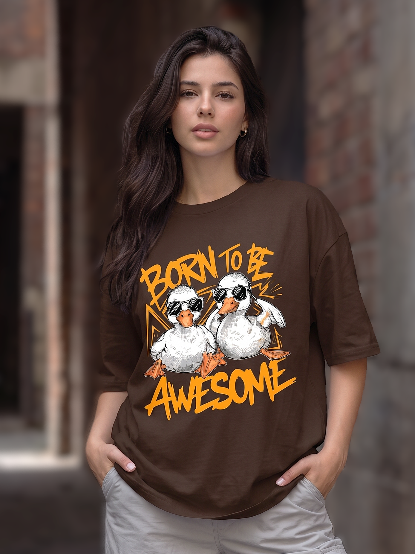 Brown Streetwear Printed Oversized T-shirt