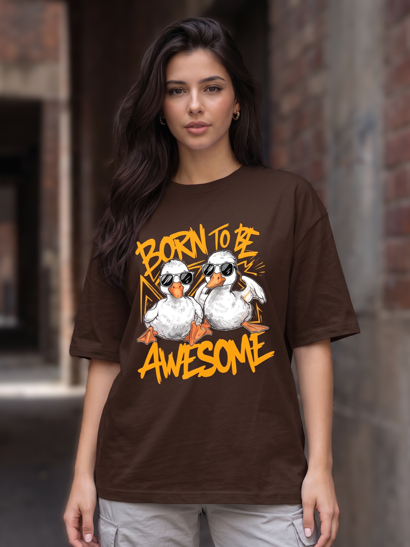 Brown Streetwear Printed Oversized T-shirt