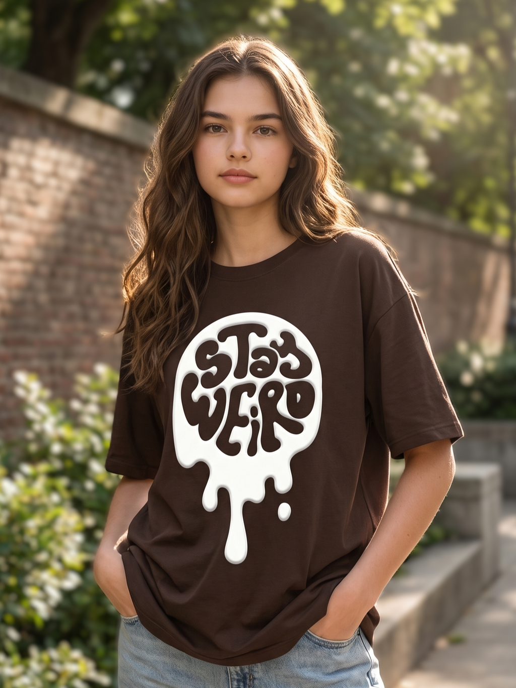 Brown Puff Printed Oversized T-shirt