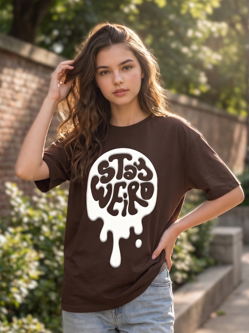 Brown Puff Printed Oversized T-shirt