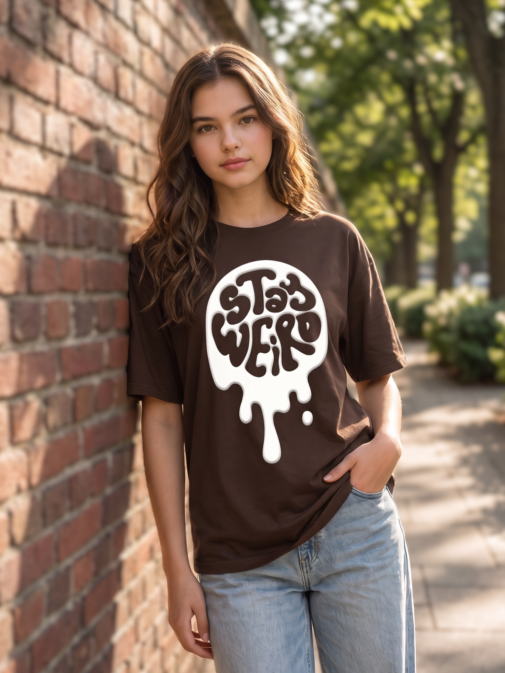 Brown Puff Printed Oversized T-shirt