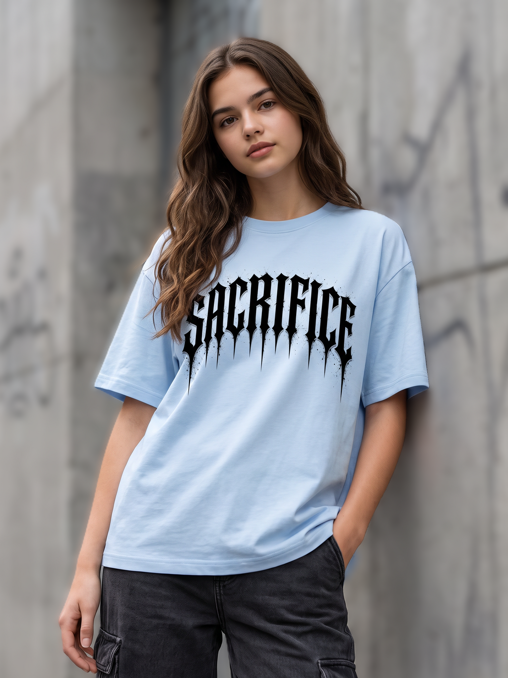 Streetwear Printed Oversized Lite Blue T-shirt