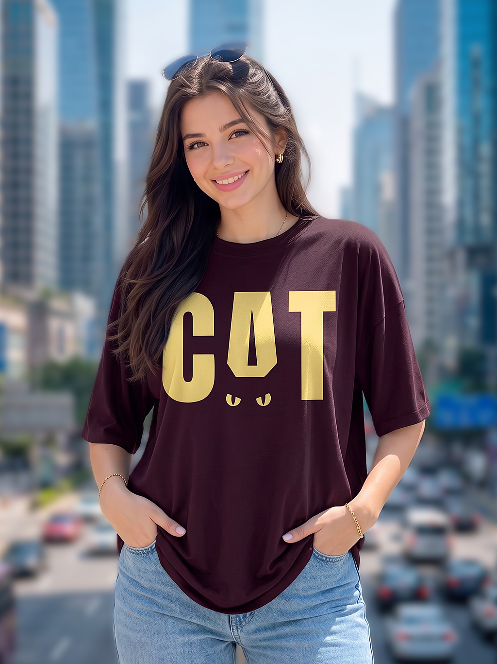 Wine streetwear Printed Oversized T-shirt