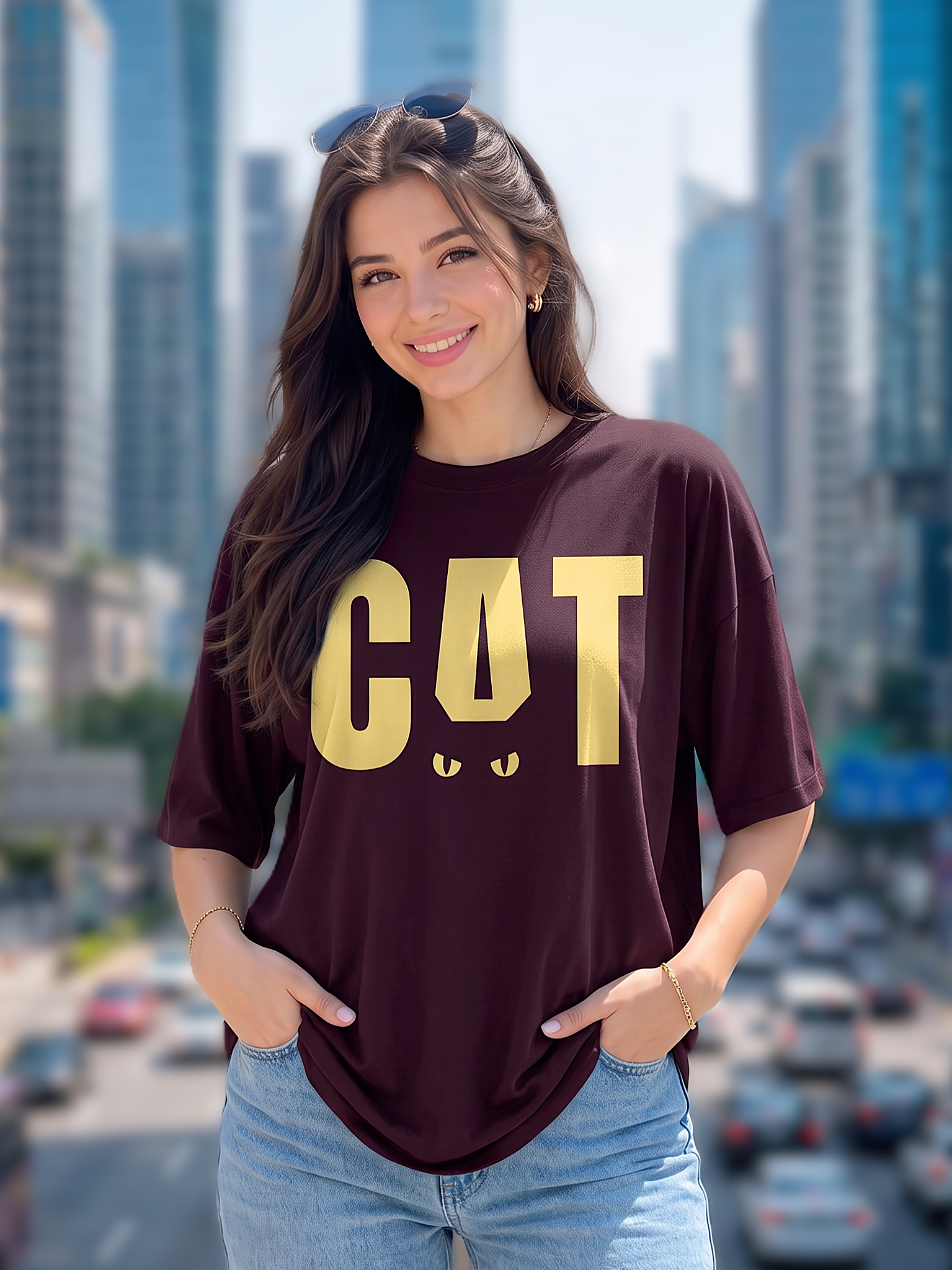 Wine streetwear Printed Oversized T-shirt