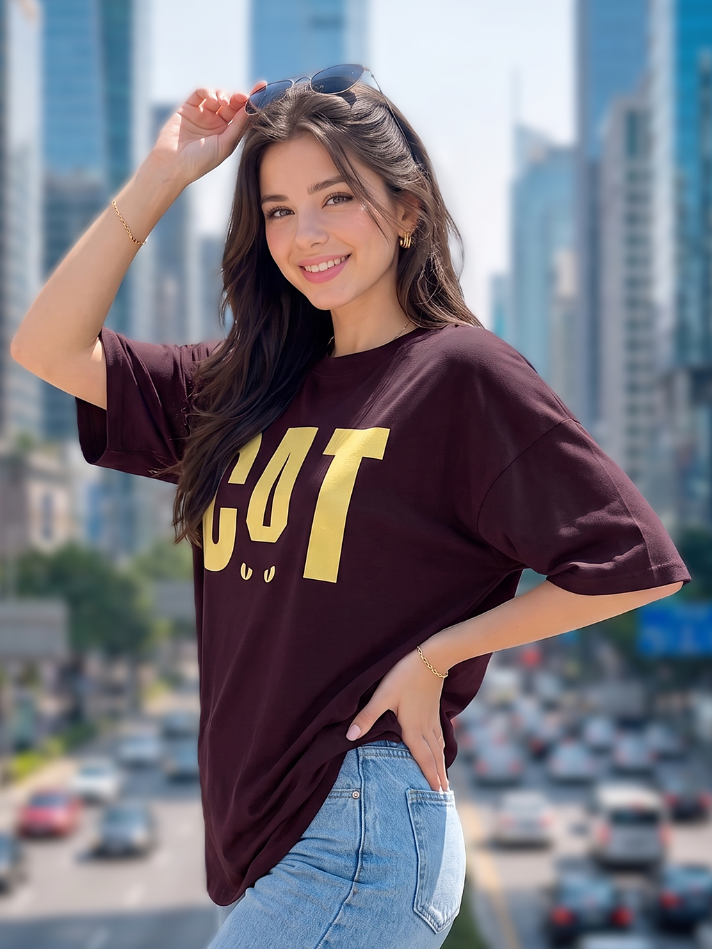 Wine streetwear Printed Oversized T-shirt
