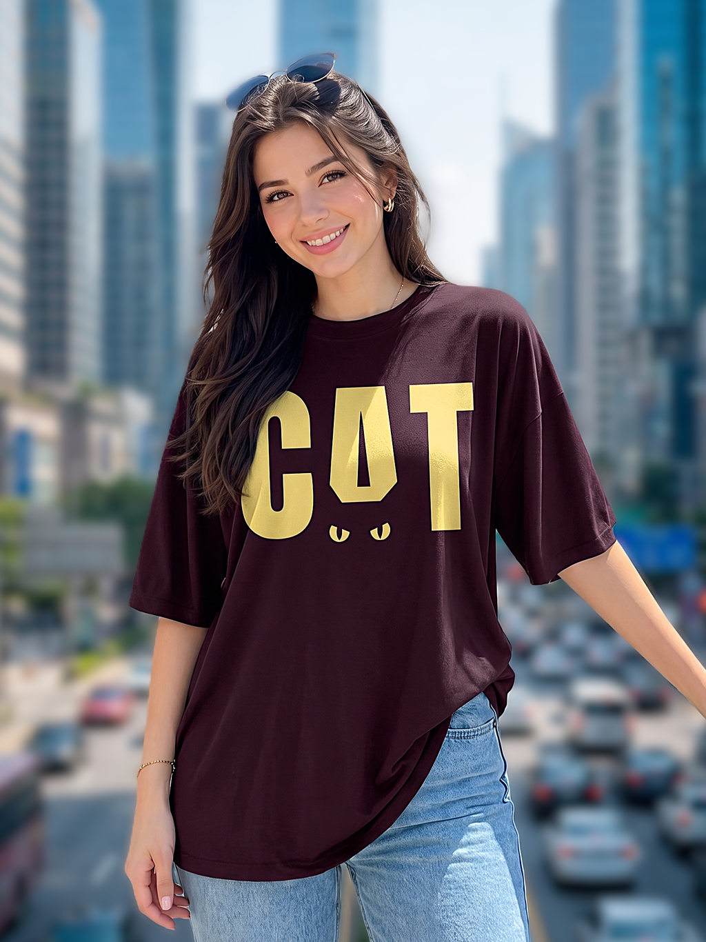 Wine streetwear Printed Oversized T-shirt