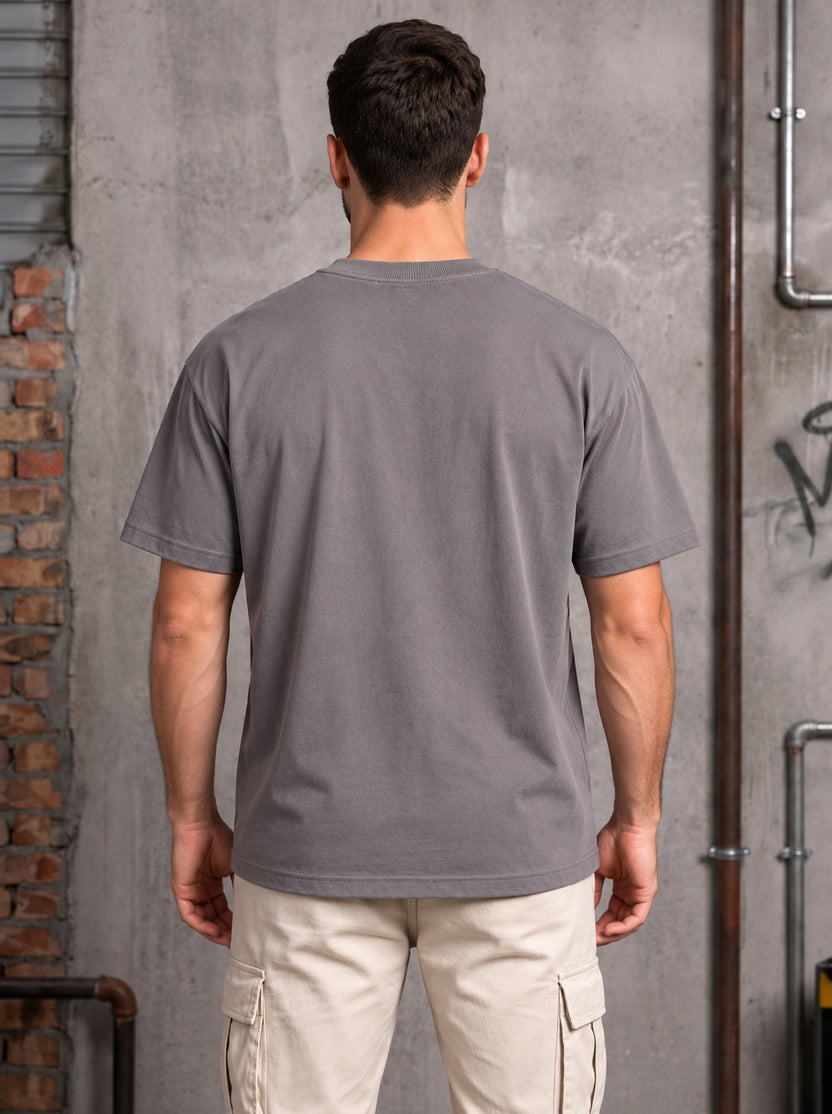 Grey Regular Fit T-shirt -Printed