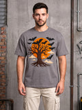 Grey Regular Fit T-shirt -Printed