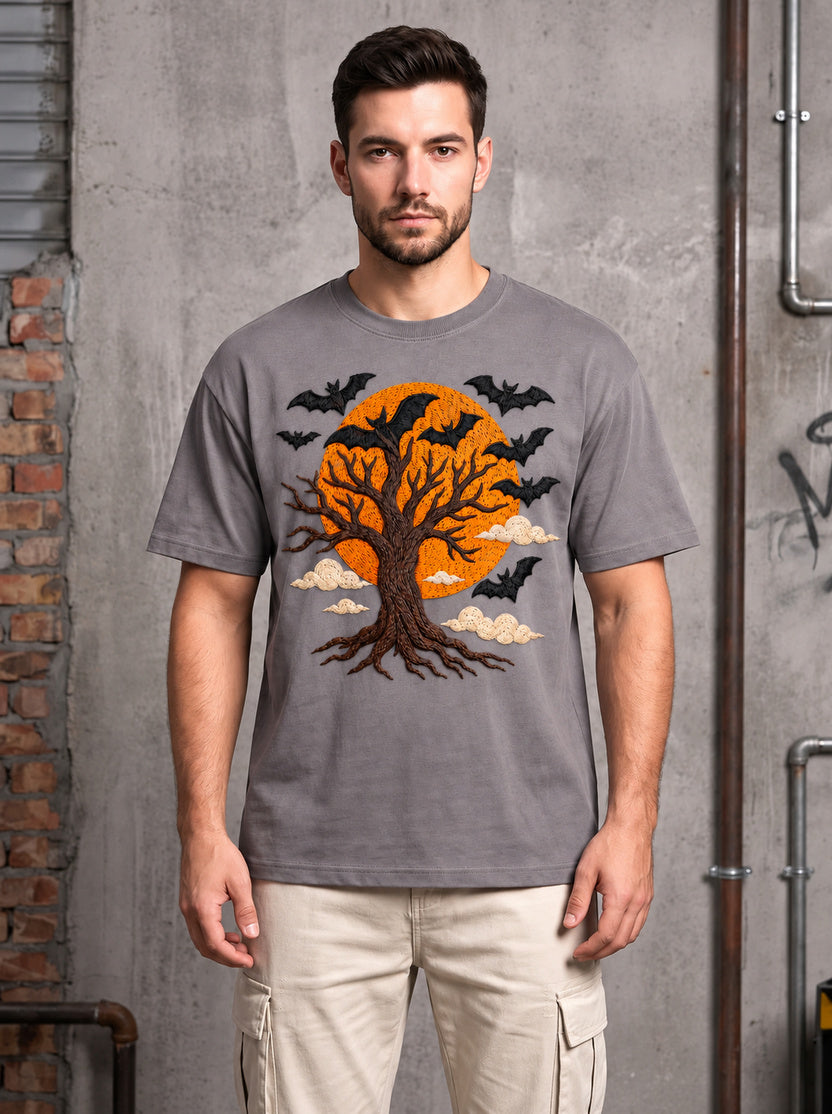 Grey Regular Fit T-shirt -Printed