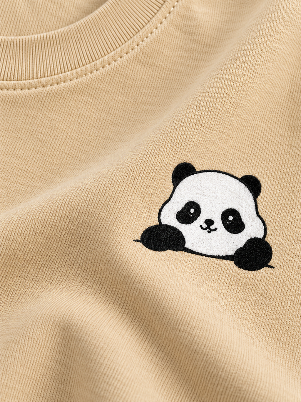 Beige Panda Mini Print Oversized T-Shirt — print detail
