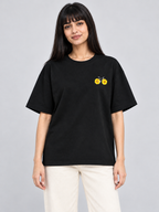 Black Flower Bicycle Mini Print Oversized T-Shirt — straight front view