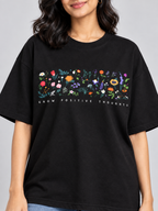 Black Grow Positive Thoughts Floral Printed Oversized T-Shirt — print close-up