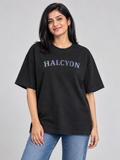 Black Halcyon Printed Oversized T-Shirt — front model view