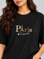 Black Paris Romantic Printed Oversized T-Shirt — print detail