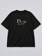 Black Paris Romantic Printed Oversized T-Shirt — front flat lay