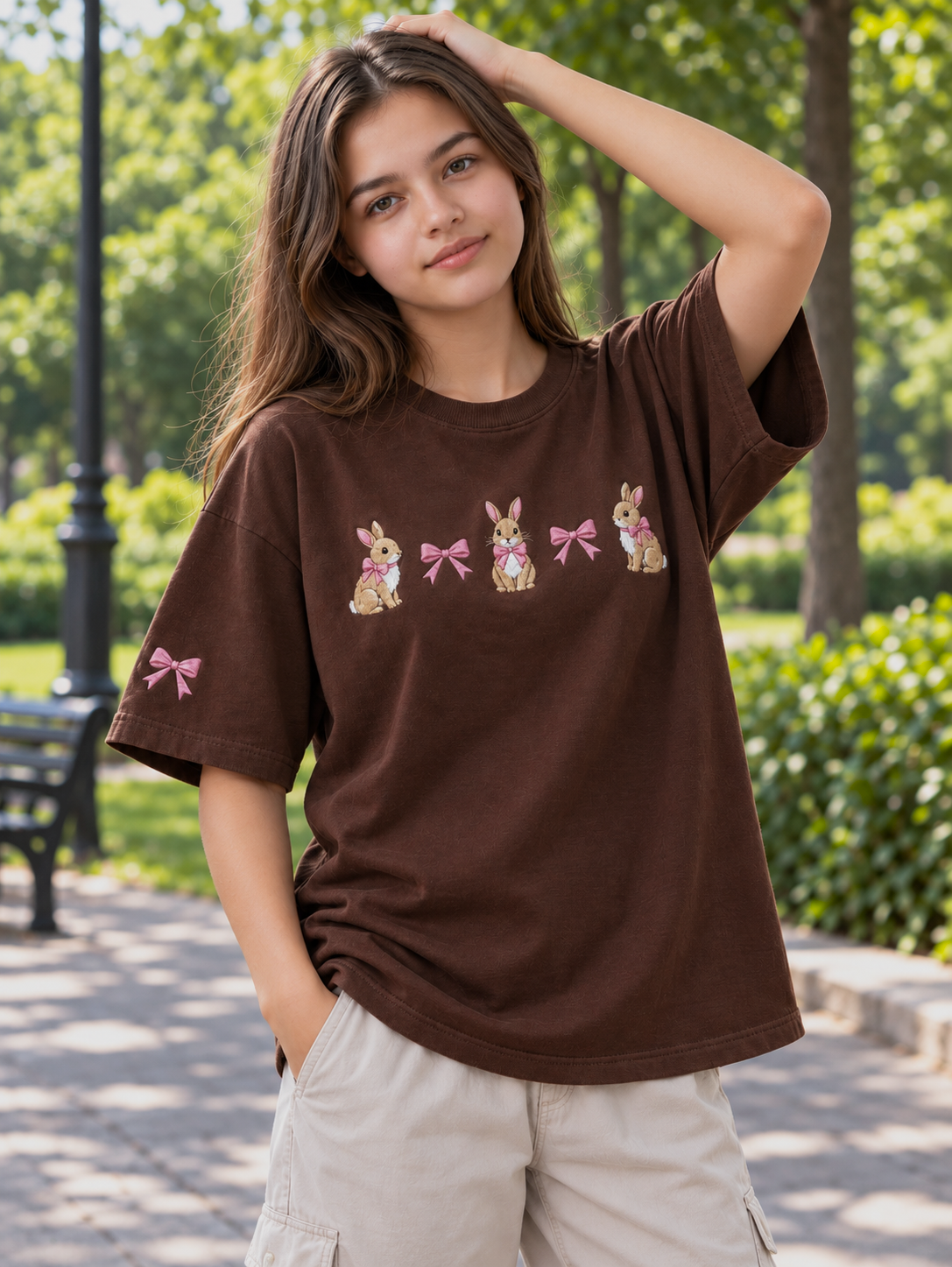 Brown Printed Oversized T-shirt