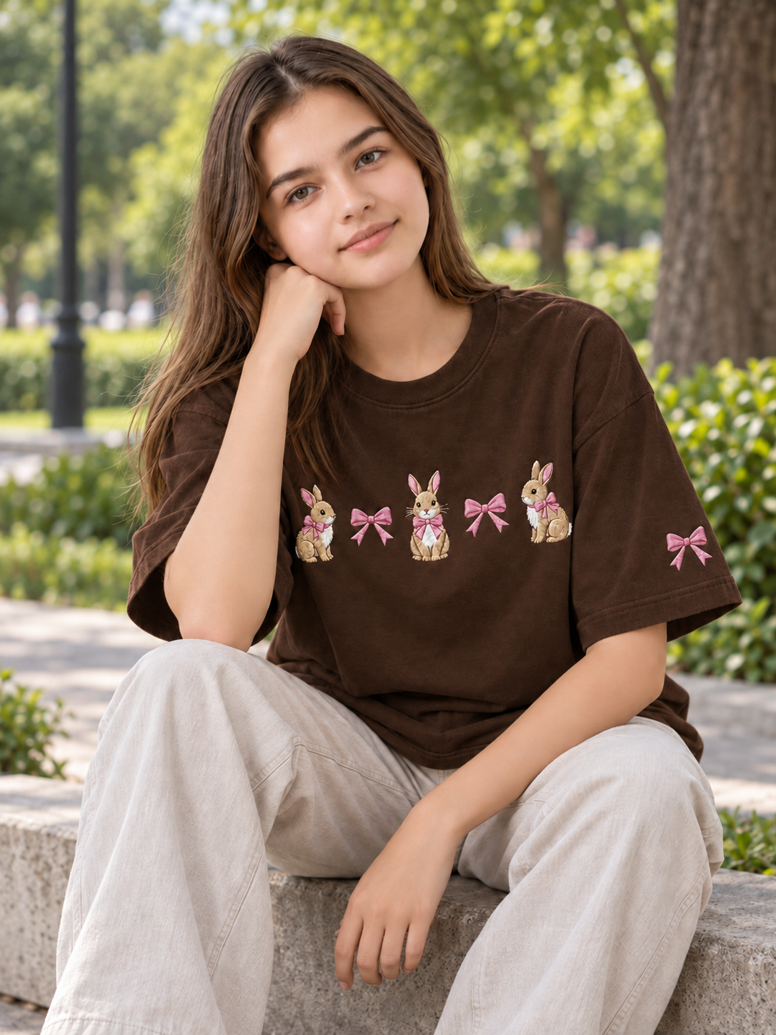 Brown Printed Oversized T-shirt