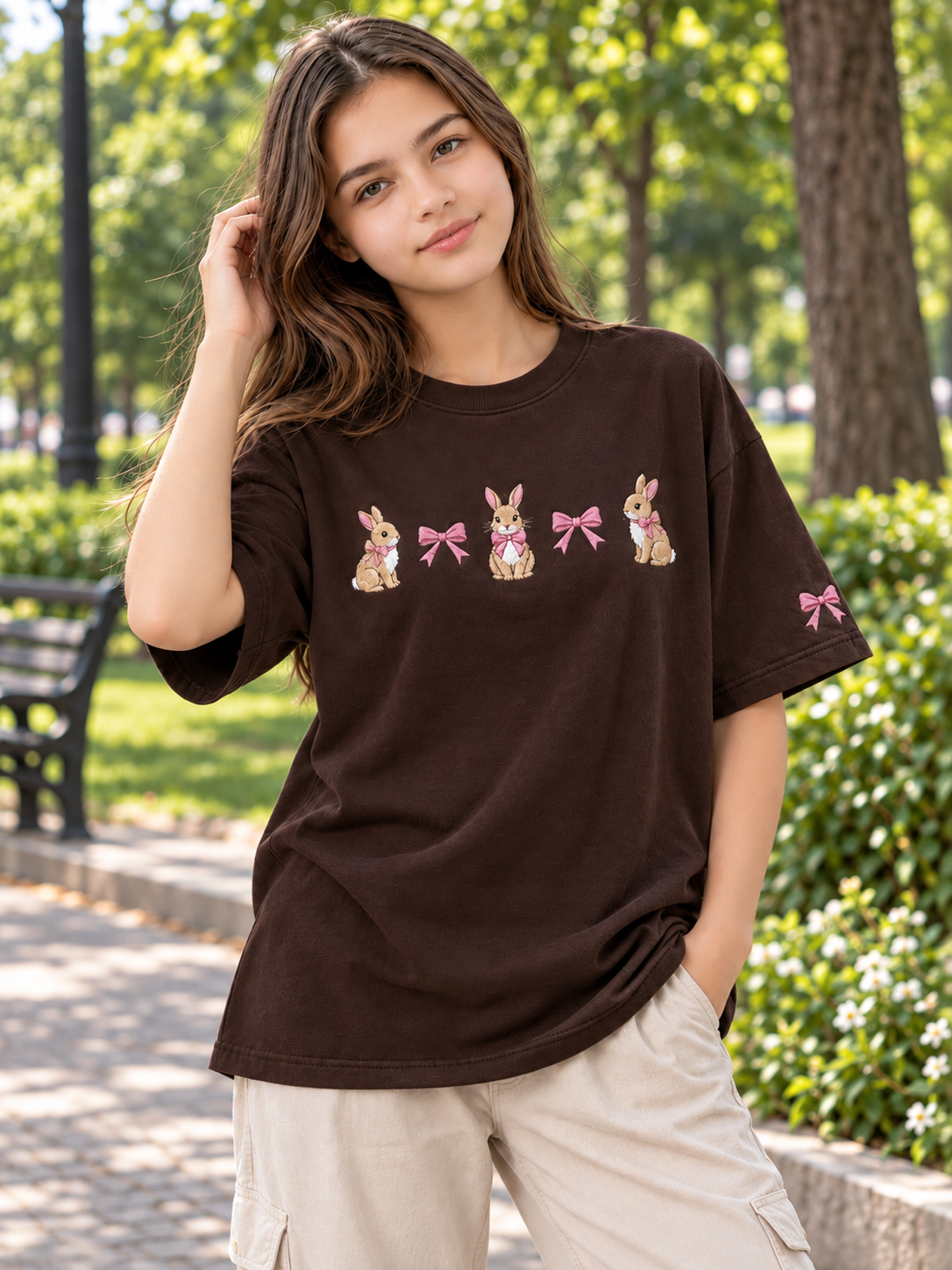 Brown Printed Oversized T-shirt