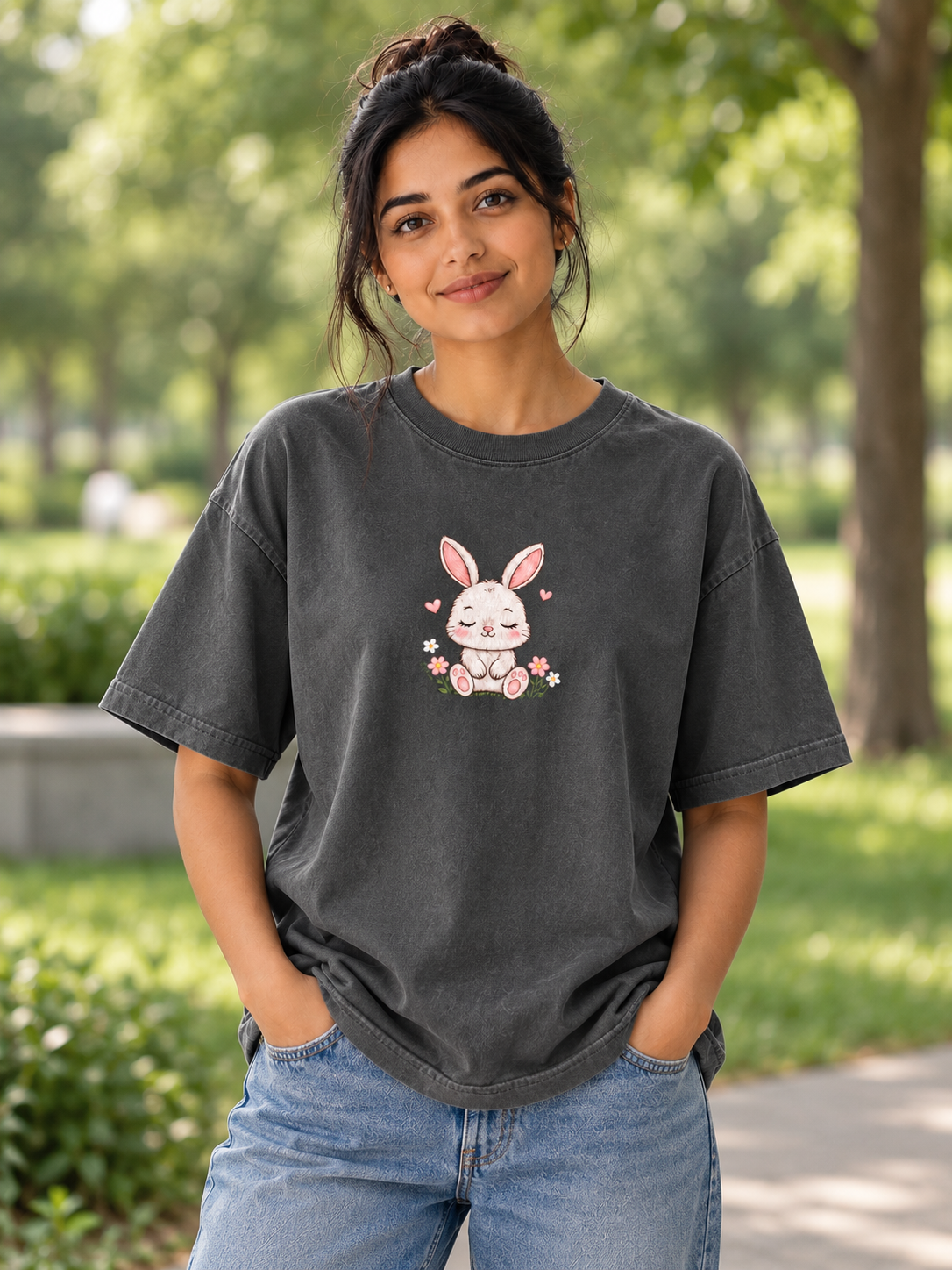 Grey Printed Oversized T-shirt