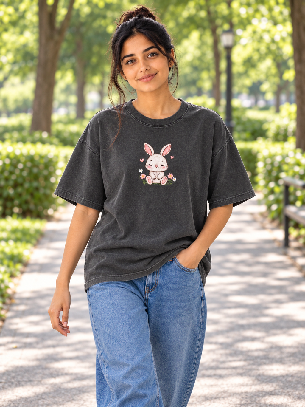 Grey Printed Oversized T-shirt