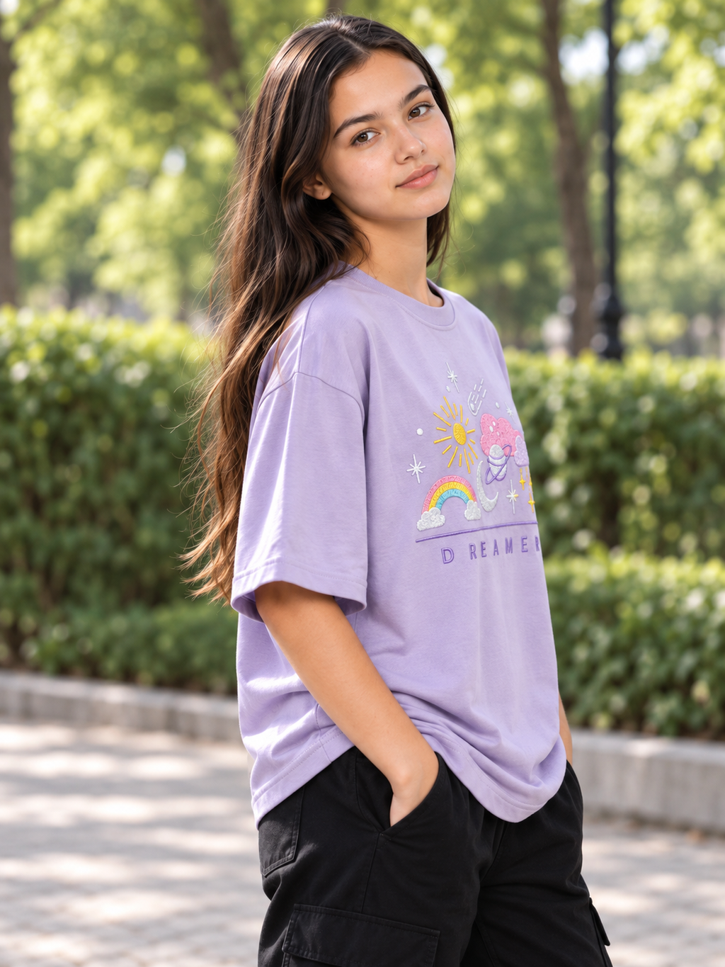 Lilac Printed Oversized T-shirt
