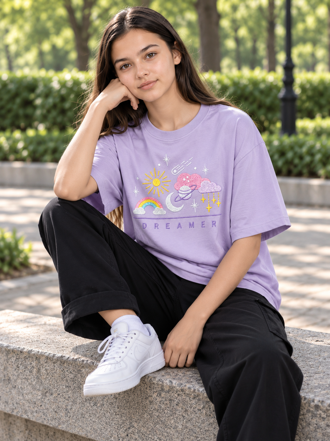 Lilac Printed Oversized T-shirt